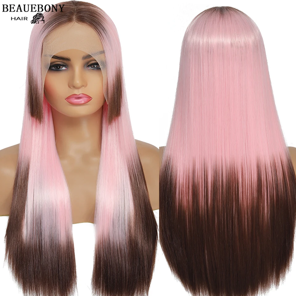 PinkWigsForWomenSyntheticWigHighQualityOmbreStraightLace