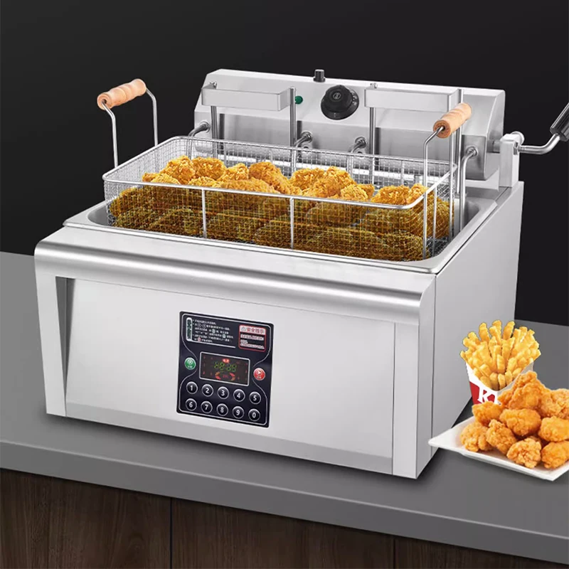20L Electric Fryer Commercial Intelligent Automatic Lifting Fryer Double Cylinder Large Capacity Fried Chicken Chop French