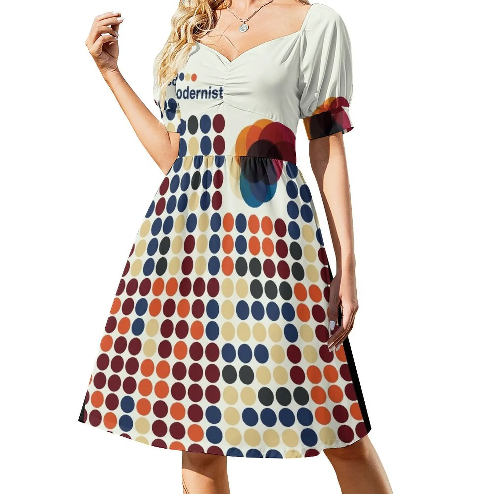 thumbnail image 1 of Vestido de manga corta con círculos modernistas, elegante y chic, para mujer, vestidos de ceremonia., 1 of 7
