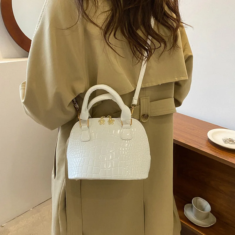 Patent Leather Handbag Crocodile Pattern Top Handle Purse Shell Bag Fashion  Texture Women's Shoulder Bag Crossbody Handbag