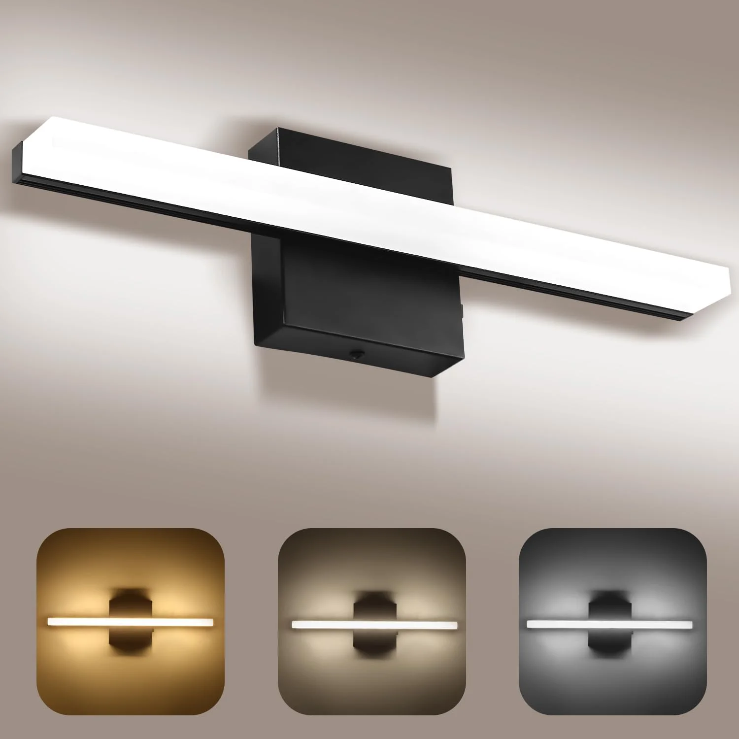 LED ห้องน้ํา Vanity Light Bar 16 นิ้ว 9W สีดํา IP44 ห้องน้ําโคมไฟเหนือกระจกโมเดิร์น Bath Wall โคมไฟ Sconce 1