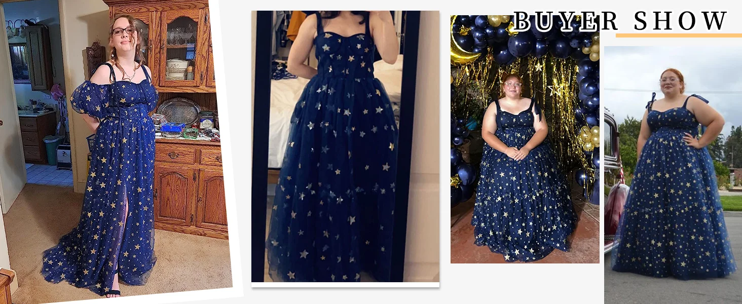 Vestido de fiesta de tul brillante con estrellas, mangas abullonadas, largo hasta la rodilla, vestido formal de noche para fiesta