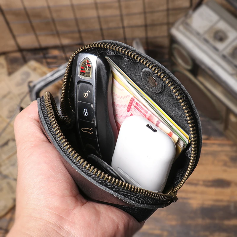 LUOKIR High Grade Real Leather Coin Purse Men's Fashion Key Bag Women Luxury Small Wallet Bank Card Bluetooth Headset Organizer 6