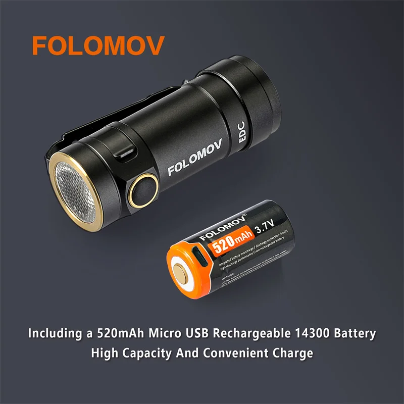 FOLOMOV EDC C2 Nicha E21A 600lm 마그네틱 테일 EDC 미니 손전등, 충전식 14300 배터리, 야외 LED 손전등, 8 가지 모드