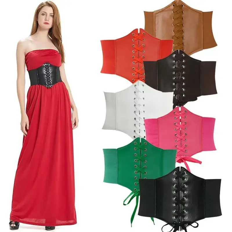 Nouveau Corset Punk noir large ceinture en cuir Pu minceur ceintures de corps pour les femmes élastique taille haute ceinture femme Cummerbunds