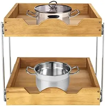 

Tier Pull Out Cabinet Organizer (14" W x 18" D) Slide Out Wood Drawer, Two Tier Sliding Shelf Organization and Storage\u