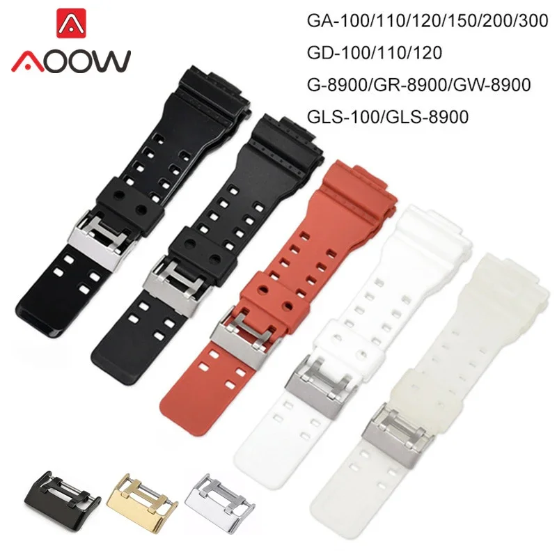 Elegant 16mm Resin Sports Watchband with Gold Buckle - Waterproof Replacement Bracelet