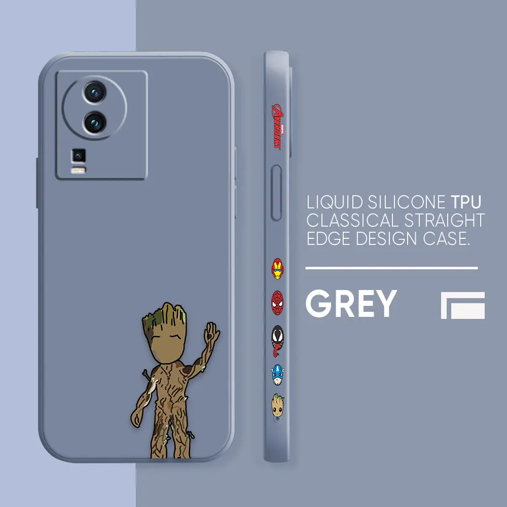 thumbnail image 1 of Case For VIVO IQOO 5 7 8 9 10 11 Pro 5G Z6 Z7 NEO3 5 5S 6 7 Colour Simple Liquid Silicone Case Cartoon Marvel Baby Groot, 1 of 5