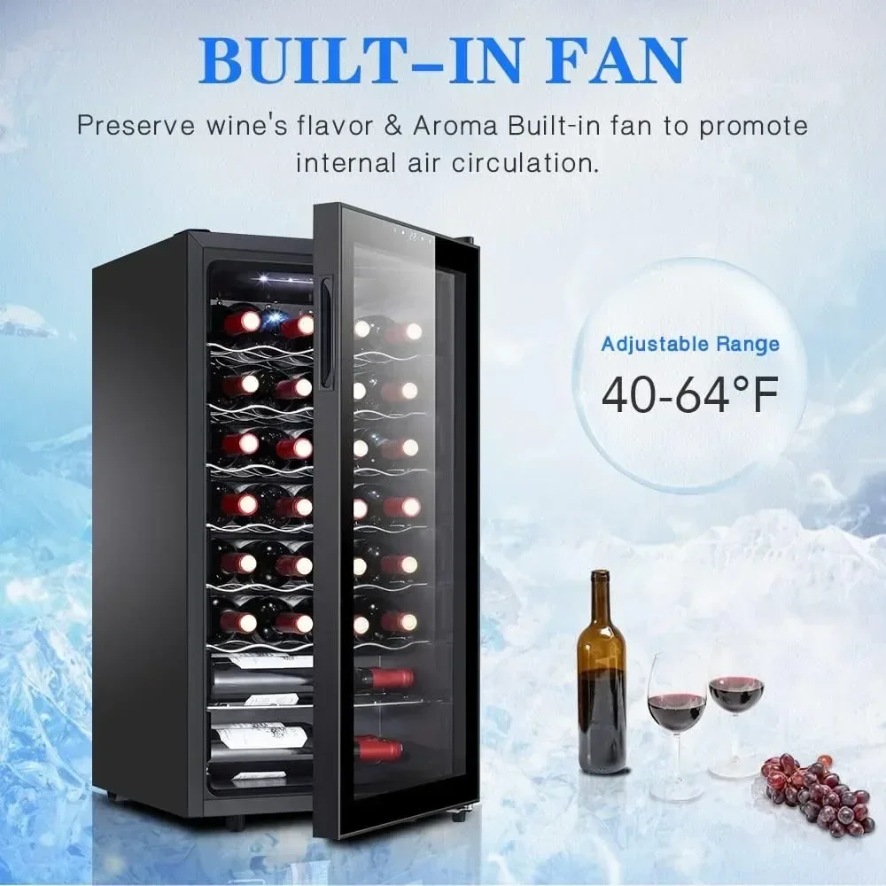 28 Bottle Compressor Wine Refrigerator, Small Freestanding Wine Fridge for Red, White and Champagne