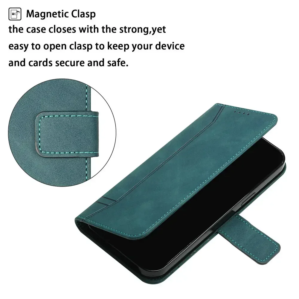 Leather Flip Wallet Case for Smartphones - Magnetic Closure, Multipurpose Design