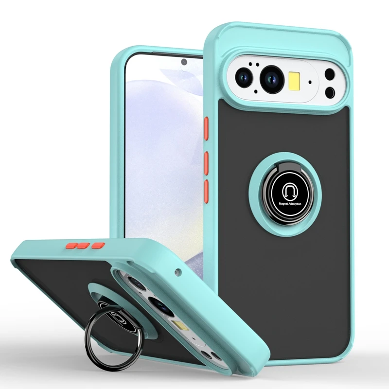 Armor Shockproof Magnetic Phone Case with Ring Holder - Matte Finish & Camera Lens Protection
