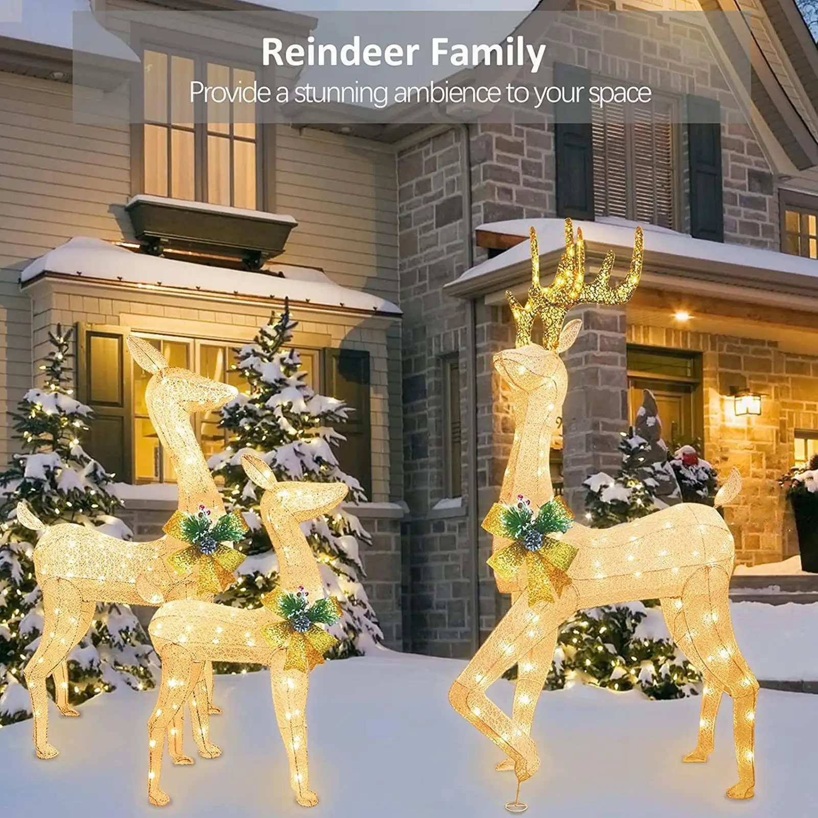 2026 Garden Reindeer Stake Light 3-Piece LED Yard Decor Acrylic Lighted Reindeer Stake for Yard Garden Pathway Patio Porch