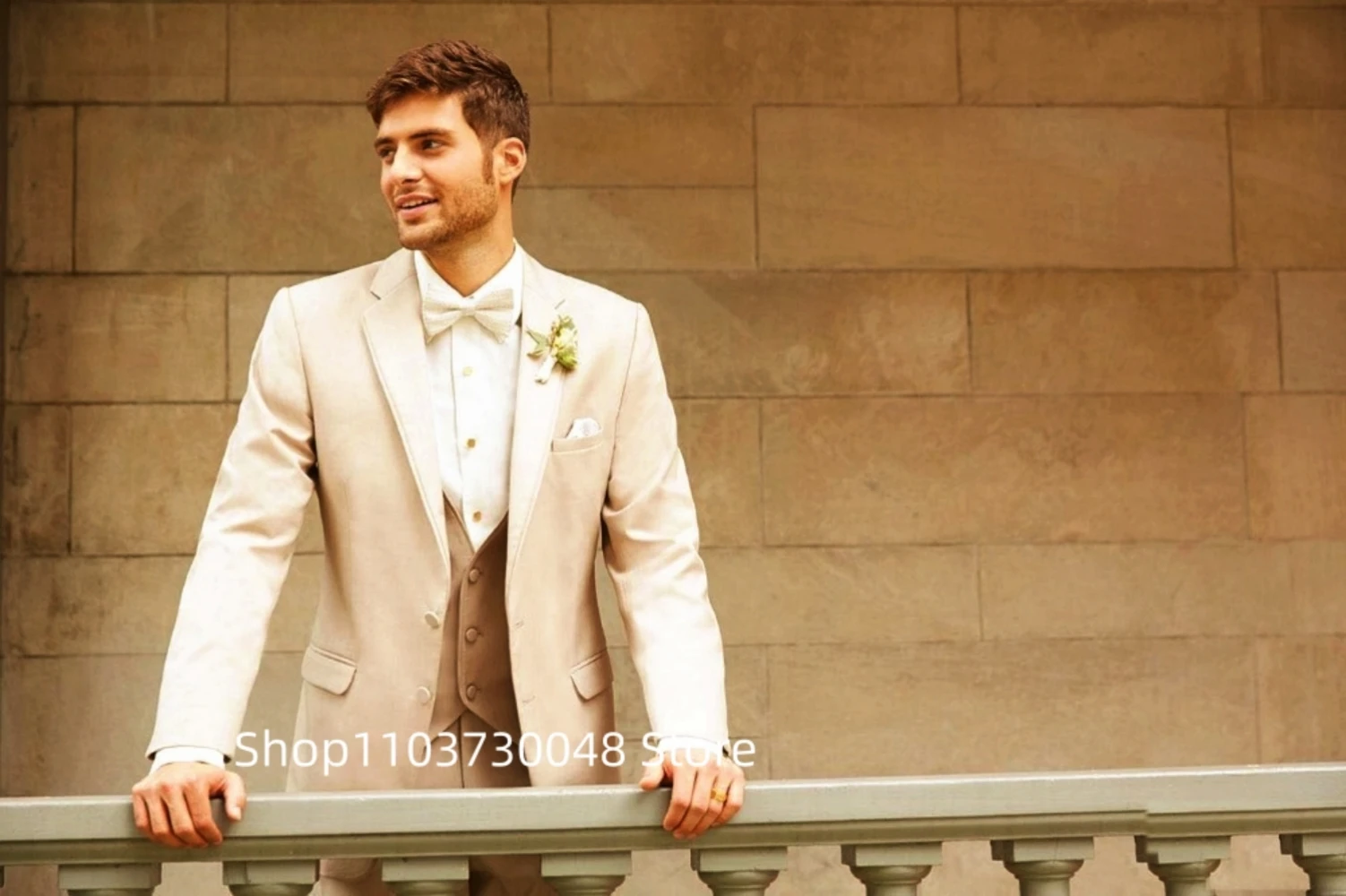 Khaki Men Suits Slim Fit 3 Piece Single Breasted Suit Jacket for Prom Party Business(Blazer+Vest+Pants)Wedding Suits for Men