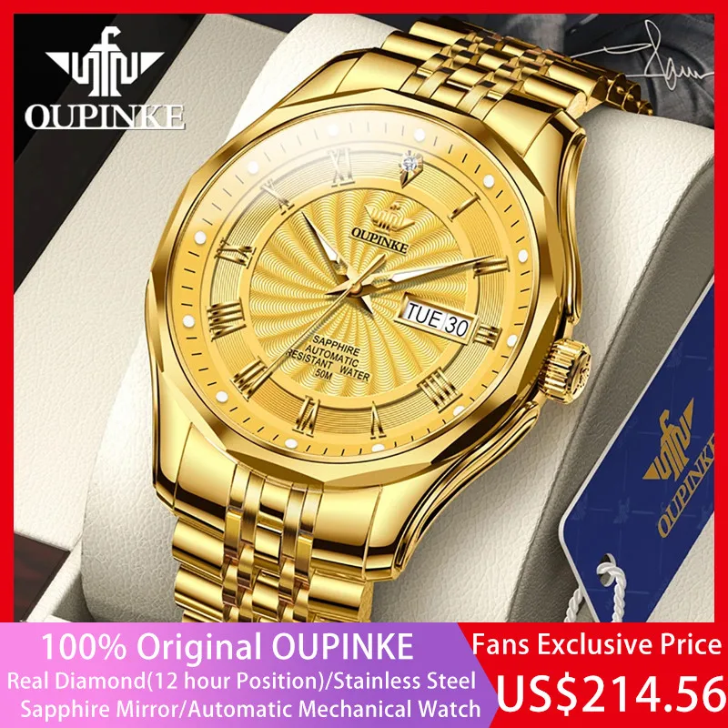 OUPINKE Real Diamond Automatic Mechanical Watch for Men Swiss Top Brand Luxury Sapphire Crystal Mirror Waterproof Gold Watches половник swiss diamond sdt 03