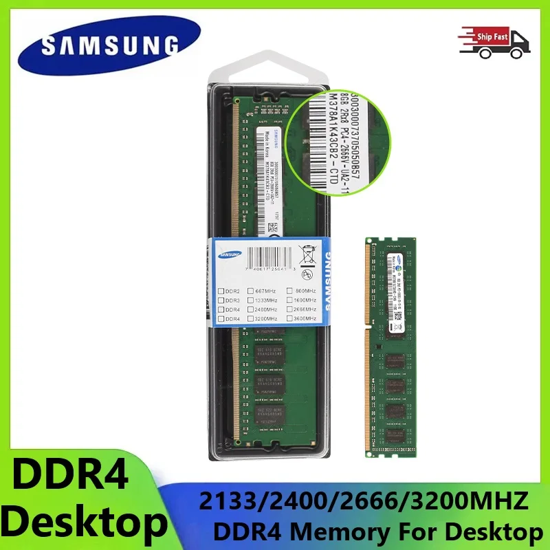 SAMSUNG-Mémoire RAM DDR4 pour ordinateur de bureau, 16 Go, 8 Go, 4 Go, 3200MHz, 2666MHz, 2400MHz, 2133MHz, PC4, Haute performance, DIMM Ram pour Deskmedicents