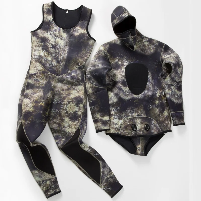 Oulylan 2 Pieces Wetsuit Men 5mm 7mm Neoprene Spearfishing Scuba Diving Suit Camouflage Keep Warm Fishing Suit Surfers diving suits