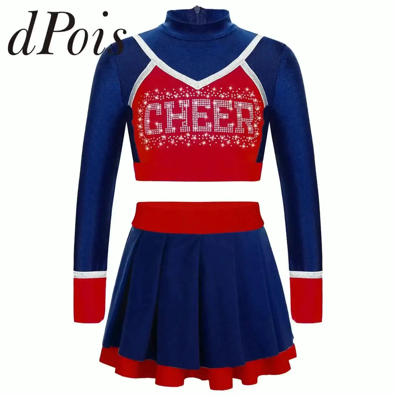 Bambini Donne Abbigliamento per Danza di Cheerleading Uniforme per Scuola  Donne Cheerlead Uniforme Abbigliamento di Squadra Giacca a Maniche Lunghe  con Top a Maglia e Vestito a Pantacolla, image size:1600x1600