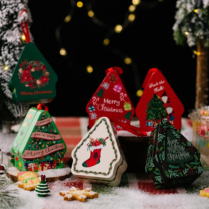 

Рождественская фотография, декоративная коробка со шнурком, многоугольная жестяная коробка с принтом для рождественских украшений, простая установка