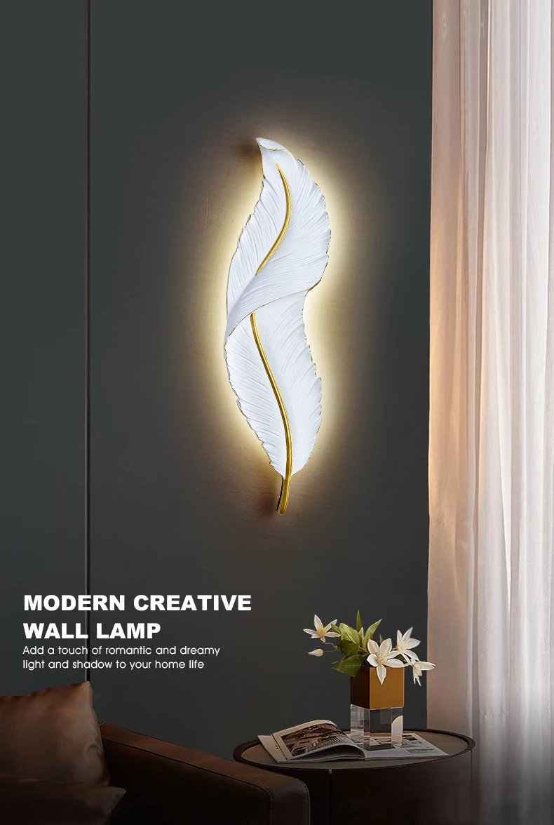 New Nordic Creative Luxury LED Feather Wall Lamp Modern Living Room Wall Light Bedroom Restaurant Hotel Decorative Lighting wireless wall lights