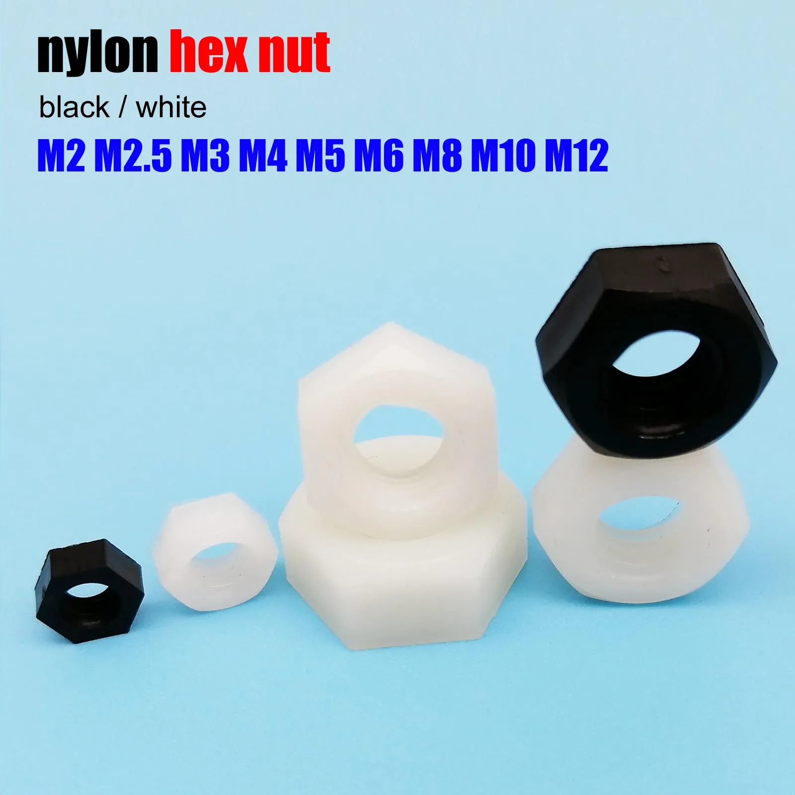 HZYUEGOU M2 M2.5 M3 M4 M5 M6 M8 M10 M12 Brandneue schwarze und weiße Nylon-Kunststoff-Isolier-Sechskantmutter für Schrauben. – Detail 2