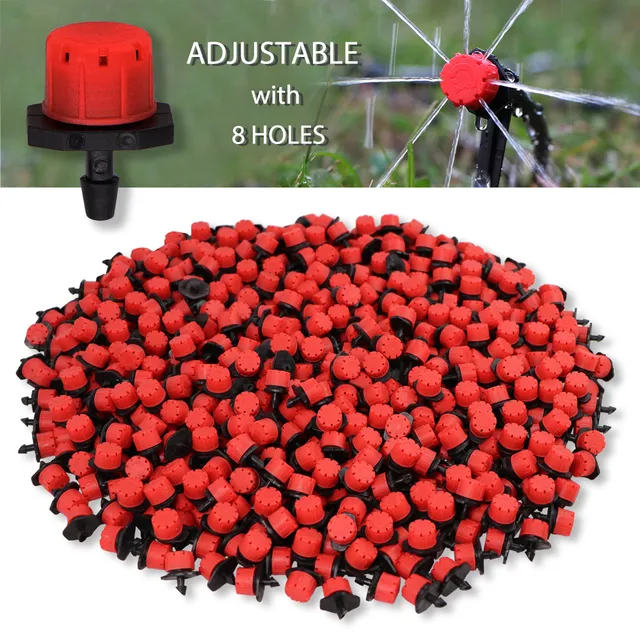 50-500Db 1/4 ' Barb Piros Állítható Fúvókák Kerti Öntözés Öntöző Sprinkler Mosható Emitter 0-80L/H Az Udvarra Üvegházhoz
