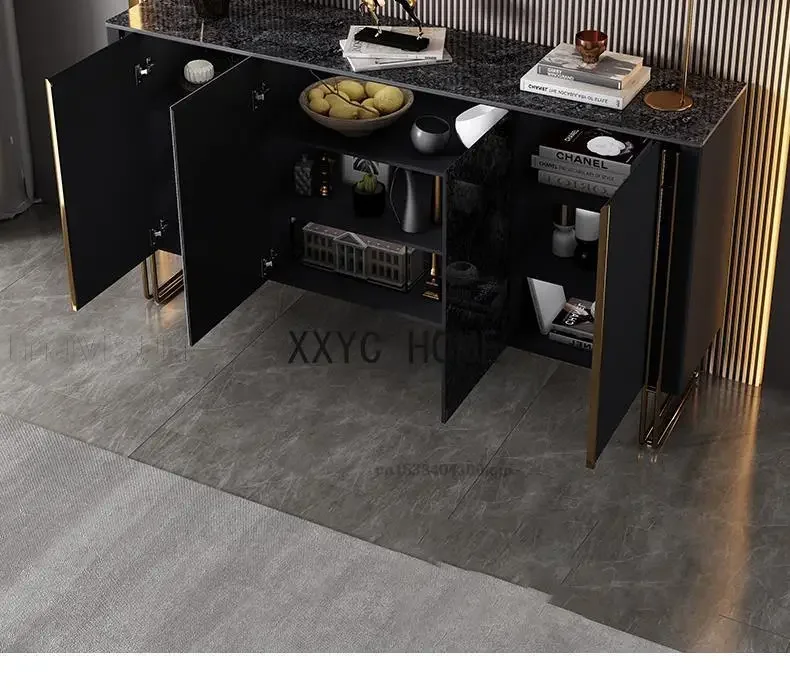Italian Black Marble Sideboard For Decoration Kitchen et Multi-drawers Furniture Narrow Entrance Cabinet In The Living Room