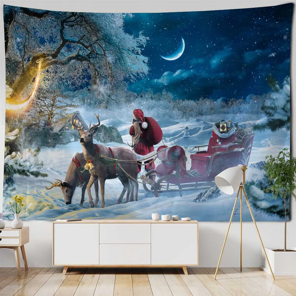 Christmas tapestry, holiday decoration, Christmas tree, Santa Claus, home art decoration, room decoration, hanging on the wall