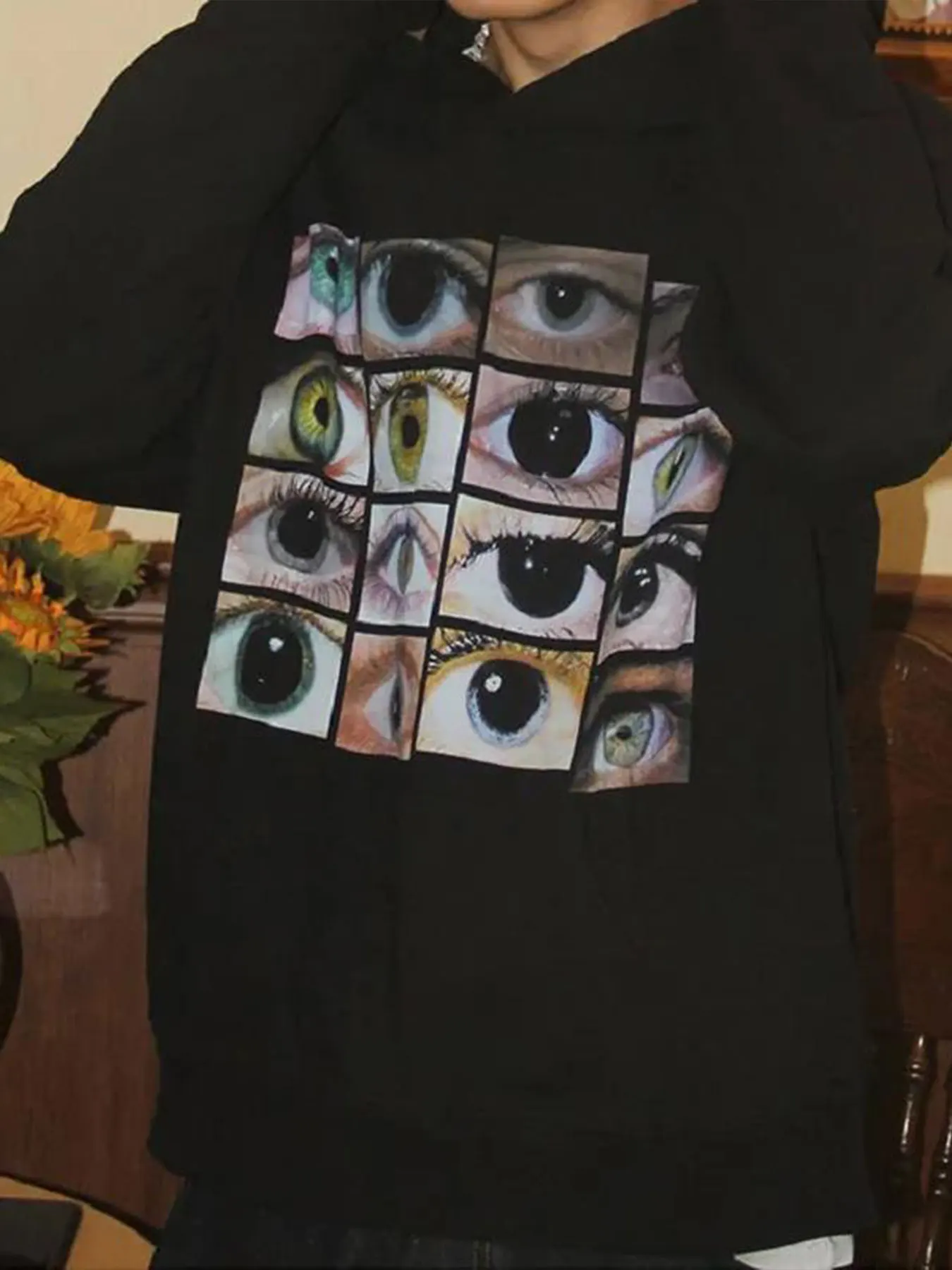 Eyes Print Thick Hoodie Harajuku Punk Men Women Eyes Y2k Hoodie Clothes Grunge Oversized Goth Sweatshirts For Cool Girls Boys