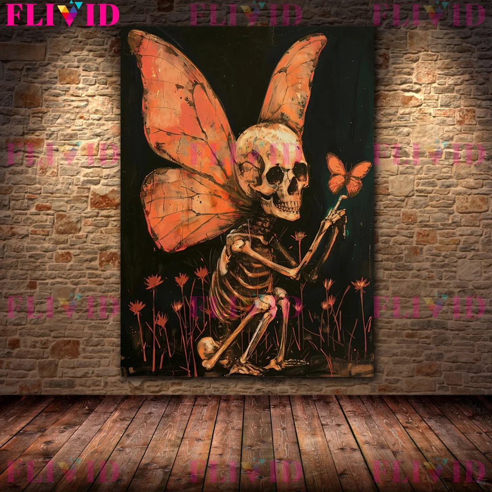 Description Picture 5 of itemSkull Head Moth And Floral Spider Wall Art Canvas Painting,Dark Magic Creatures And Floral Art,Poster And Print Home Decoration