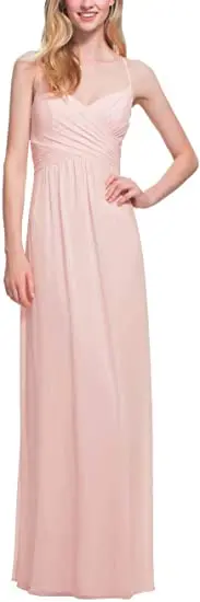 

Elegant Long Spaghetti Chiffon Pleated Lace Up Bridesmaid Dresses with Pockets for Women