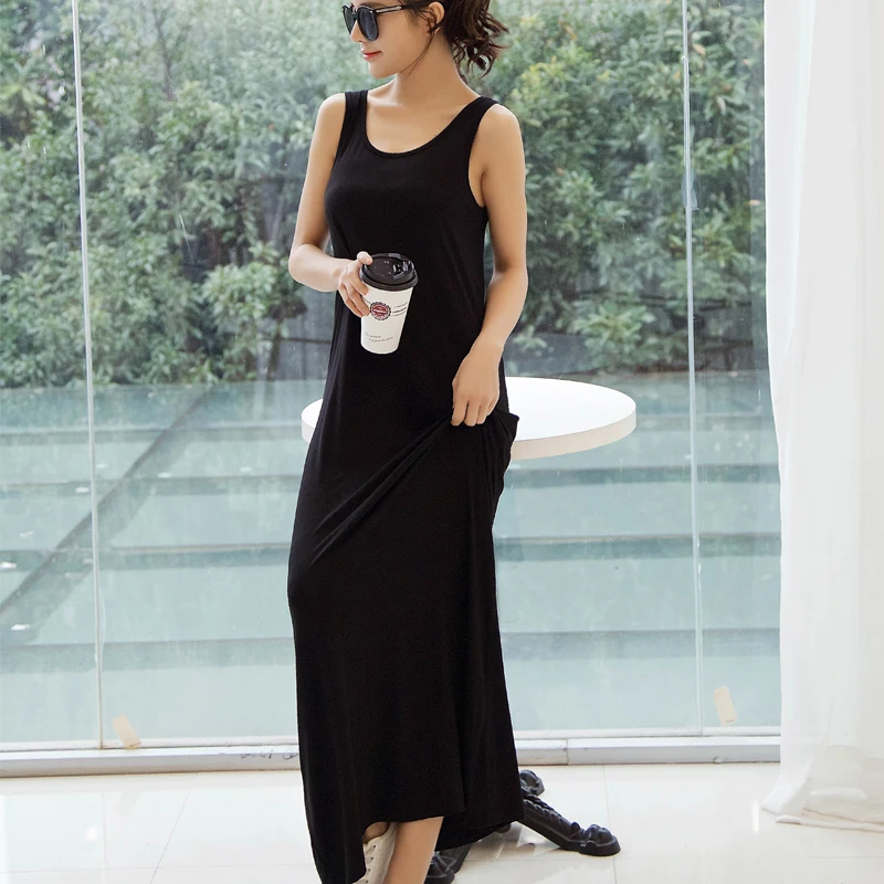 Modal Long Camis Vest Dress Bottoming Skirt Woman Loose Dresses Plus Fat Plus Size Pregnancy Female - Image 5