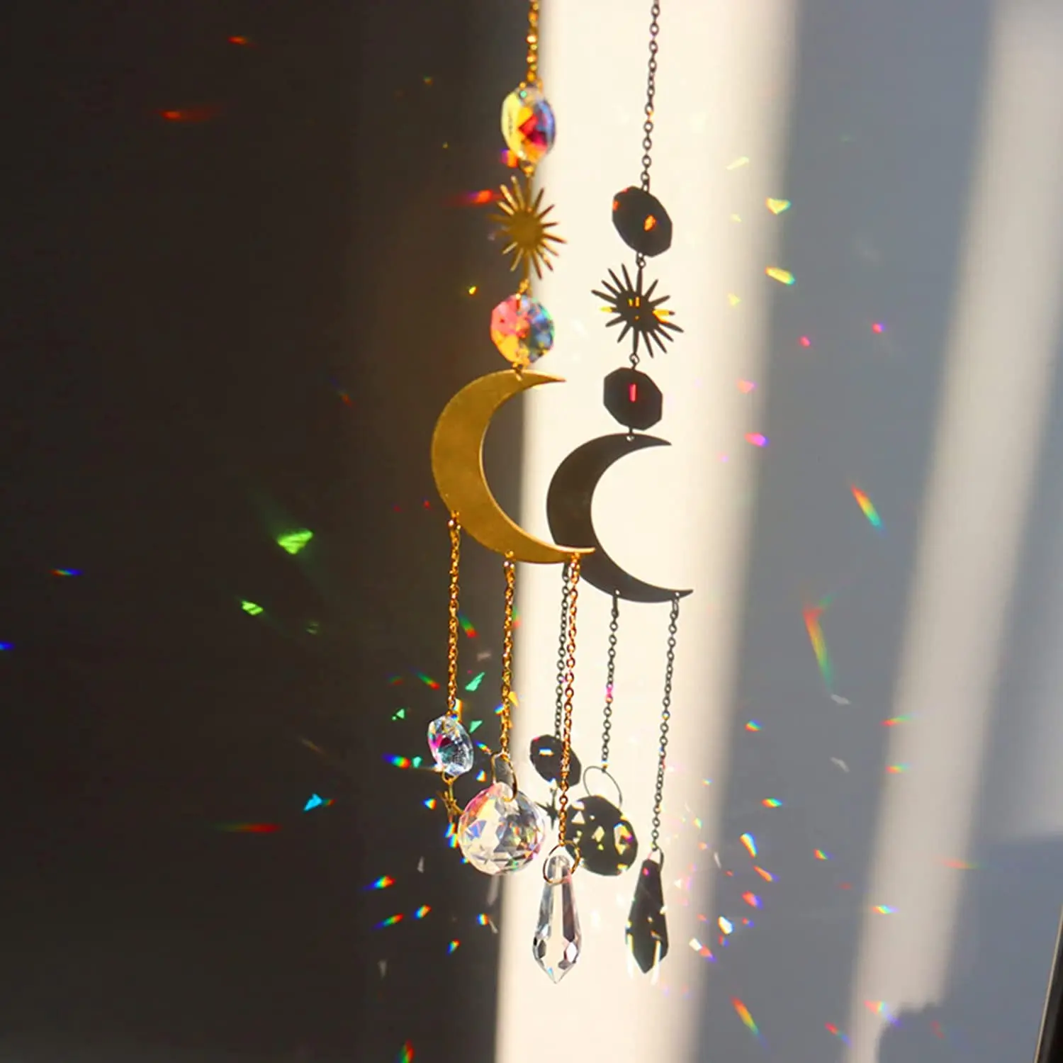 Crystal Moonphase Sun Catcher Glass Hanging Suncatcher Pendant Rainbow Maker Ornament For Home Office Garden Decoration Gift sun catcher crystal pendant sun catchers