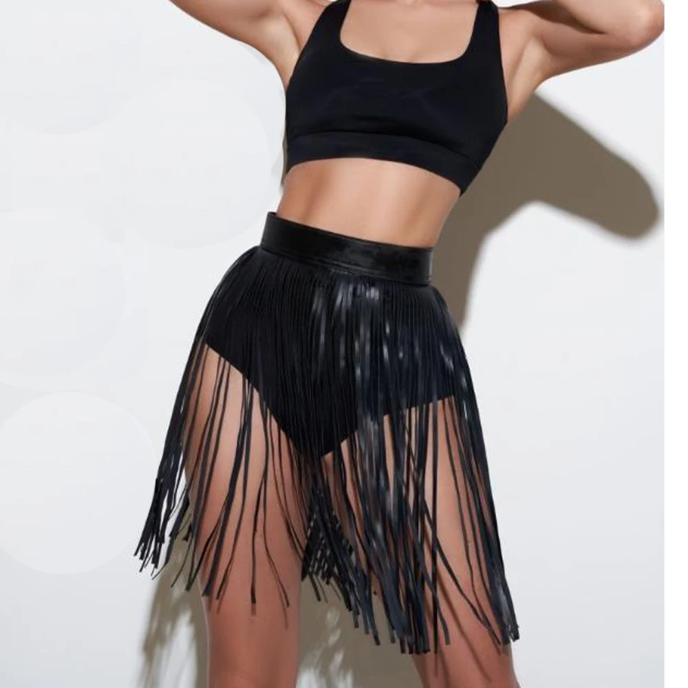 Fashion Leather Cage Skirt Harness Belt With Fringe Boho Women High Waist Rivet Waistband Belts Bdsm Gothic Rave Accessories