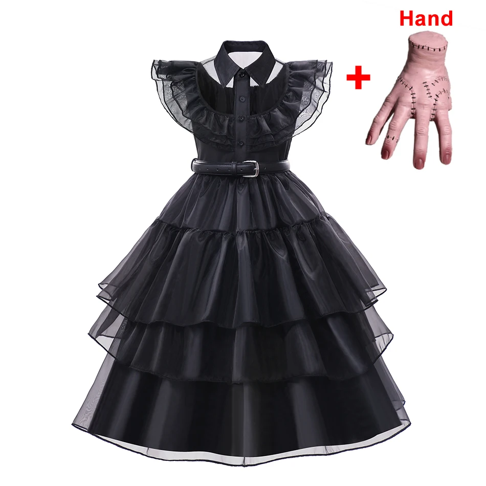 thumbnail image 1 of Addams-Disfraz de Cosplay para niña, vestido de malla de película, vestidos de fiesta para niña, Disfraces de Halloween, 4-12 años, 1 of 5