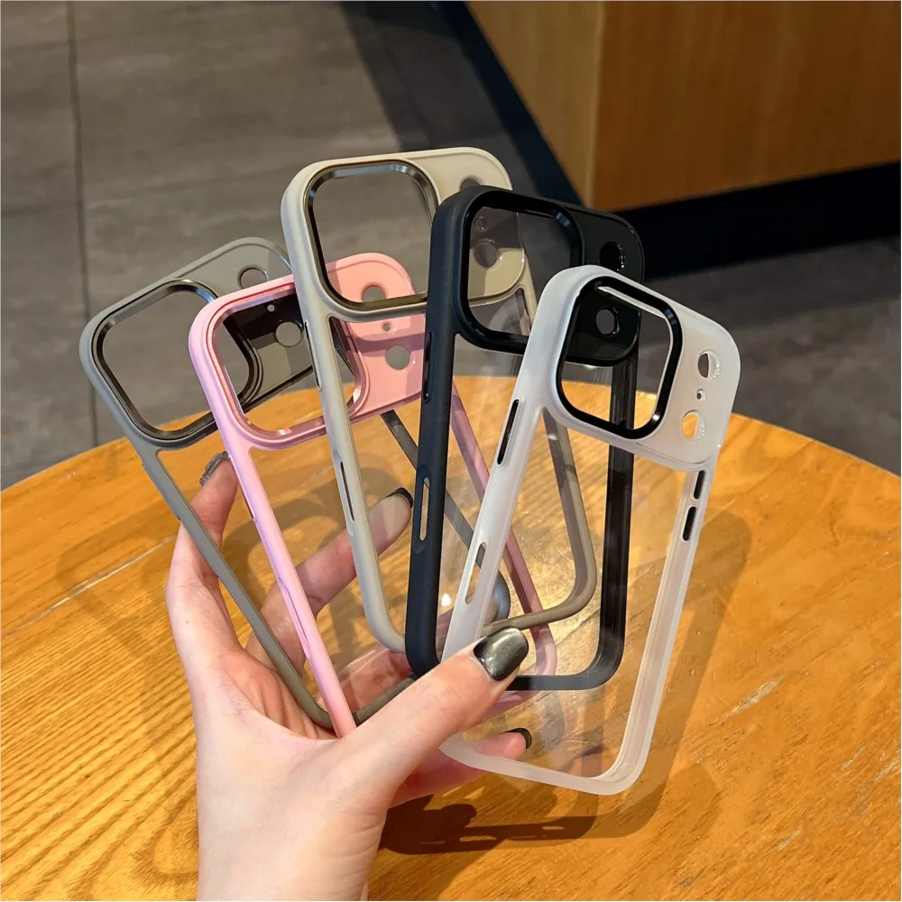 Luxury Metal Lens Frame Shockproof Transparent Acrylic Phone Case