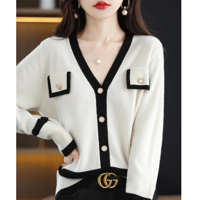 

Wool cardigan women's V-neck 2023 autumn and winter new large wool loose top women's fashion versatile sweater warm jacket