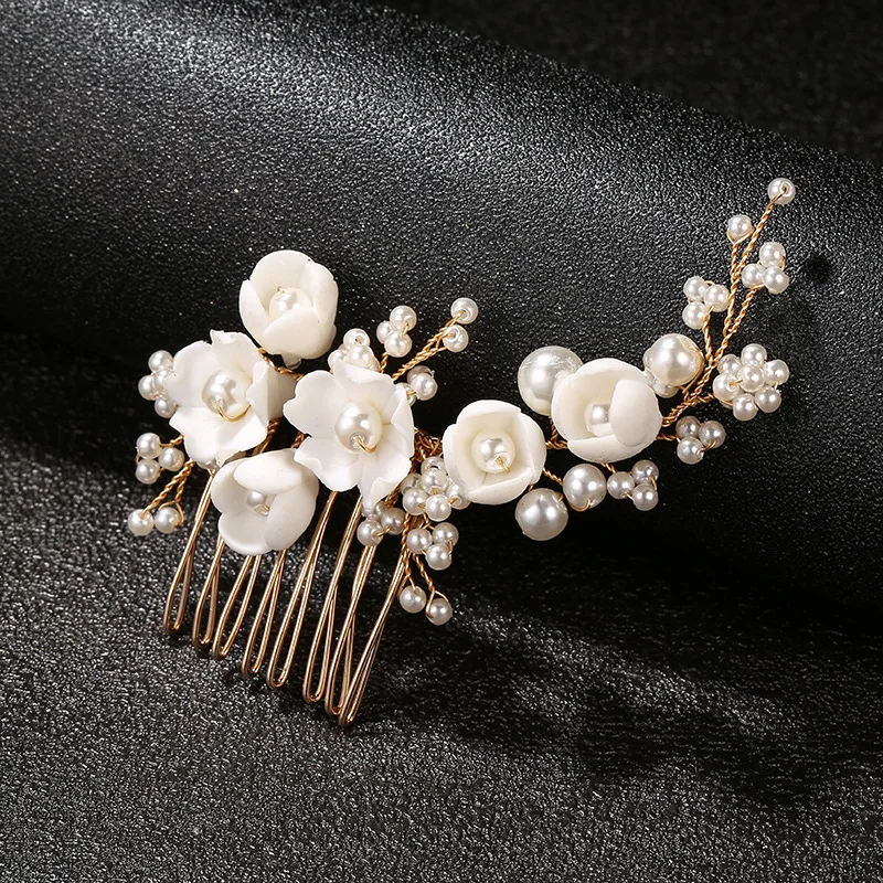 Handmade Elegant Ceramic Flower Hair Combs for Women Party Dress Tiara Hair Accessories Bridal Wedding Head Ornaments Headwear