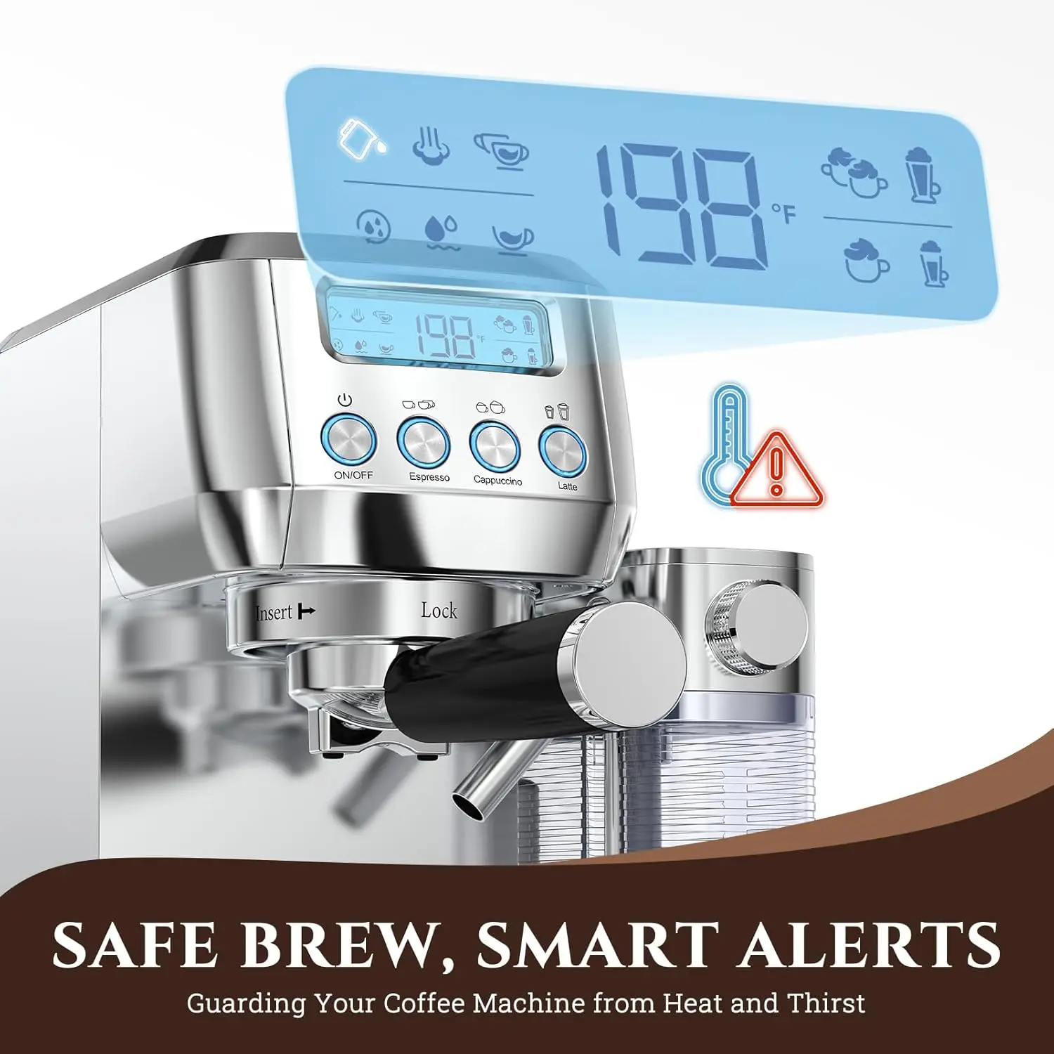 with LCD Display, 20 Bar Cappuccino Machines with Automatic Milk Frother for Home Gifts, Latte Coffee Maker with Dual Wall & ESE 5