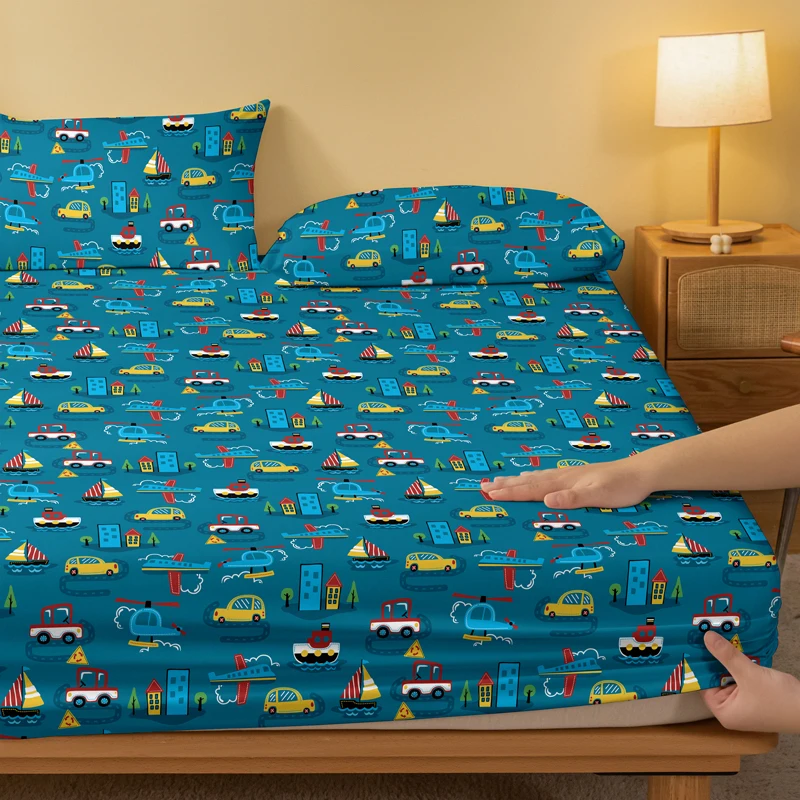 1 Simple Modern Sea Land Air printed matte Fitted Sheet, bedroom printed bed cover, bedding (excluding pillowcases) 3
