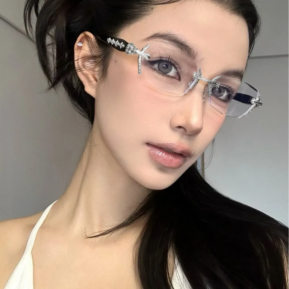 Y2K Vintage Frame Glasses Anti Eyestrain Eye Protection Anti-Blue Light Glasses Metal Travel Eyewear Hinges Eyeglasses