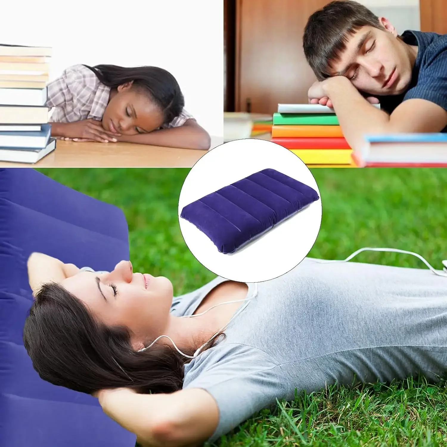 Ultralight inflatable pillow small square flocking cloth air pillow suitable for beach hiking camping nap neck waist support