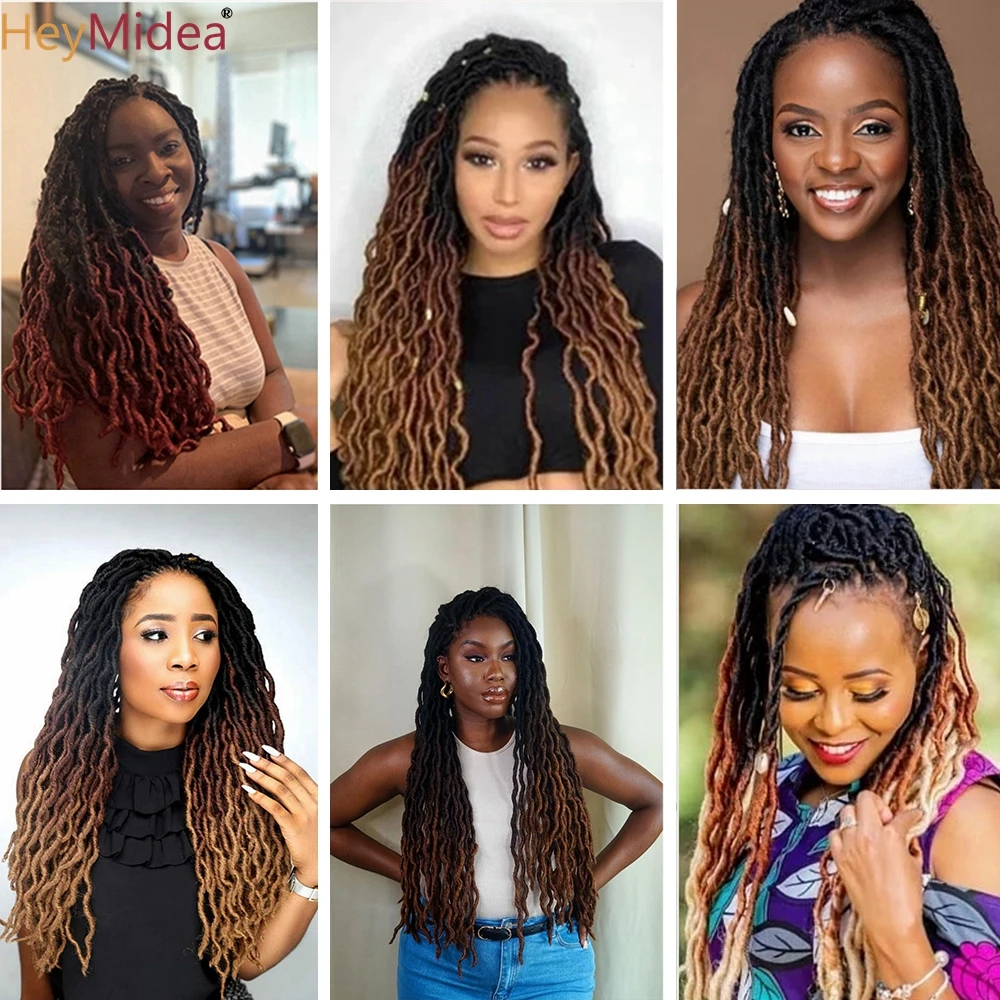 Wavy Gypsy Locs Ombre Crochet Hair 12-18" Goddess Locs Faux African Synthetic Braiding Hair Extensions for Women HeyMide