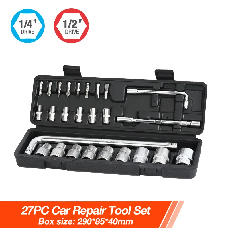 Valuemax 27/46PC 도구 세트 홈 악기 자동차 수리 도구 용 도구 세트 1/4 Dr. 소켓 래칫 렌치 가정용 수리