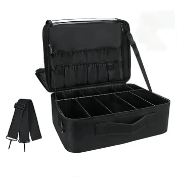 Custodia per trucco professionale da viaggio, organizer per pennelli per trucco di grande capacità, portatile, regolabile e tracolla