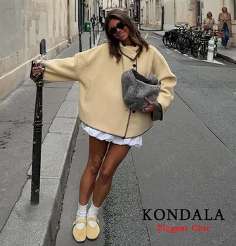 KONDALA Manteau Élégant et Tendance pour Femme, Col Montant, Simple Boutonnage, Coupe Ample, Collection Automne-Hiver 2026, Style Urbain Chic