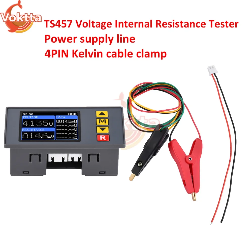 TS457 DC 5V Digital Voltmeter Battery Internal Resistance Tester High Precision Voltage Meter Battery Tester Kelvin Clip