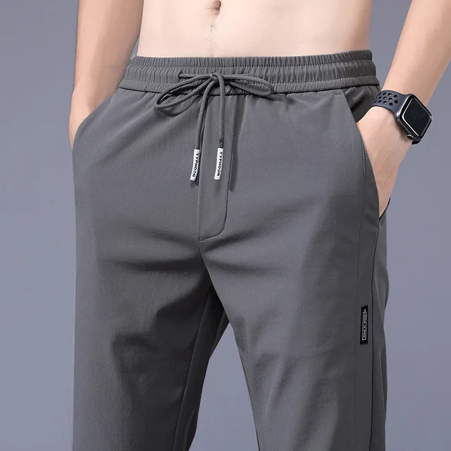 Men's Casual Trousers New Summer Ice Fabric Breathable Color Sweatpants  Loose Straight Thin Stretch All Match Cargo Men Pants - Casual Pants -  AliExpress