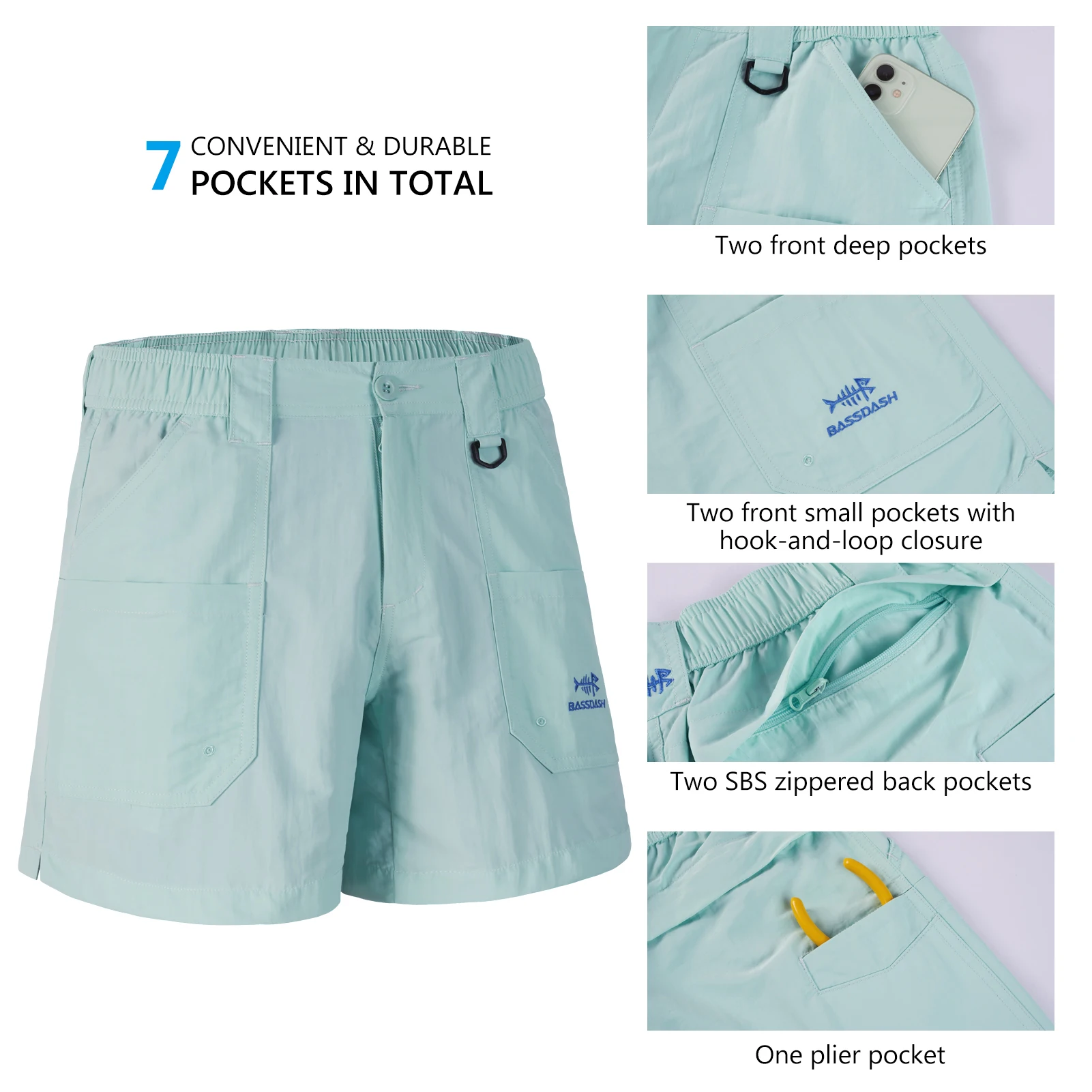 Bassdash Youth 5" Fishing Shorts UPF 50+ Water Resistant Quick Dry Boys Girls Hiking Cargo Shorts with Pockets FP03Y