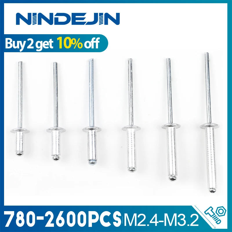 

NINDEJIN 780-2600pcs Aluminium Blind Rivets M2.4 M3.2 Dome Head Pop Rivets for Aluminium Sheet Steel Mandrel Exhaust Wholesale