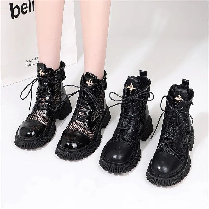 

Mesh Martin Boots Women's Shoes 2023 New Summer Thin Hollow Breathable Ankle Boots Thick Bottom Slimming Gothic Boots